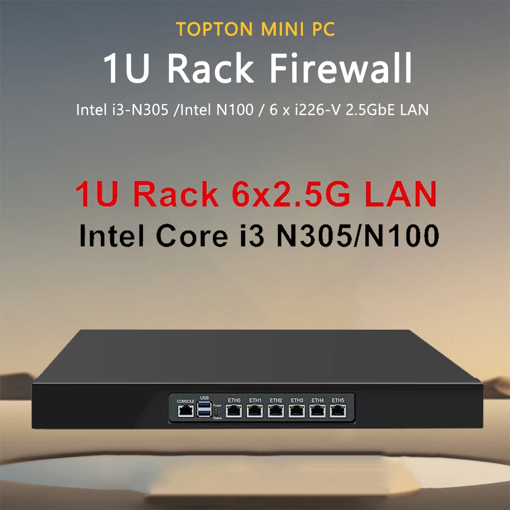 Gorąca sprzedaż 1U Rack Chassis Mini PC Intel i3 N305 N100 6 x i226-V 2.5GbE LAN Cabinet Firewall Router Gateway DDR5 MSATA GPIO SIM
