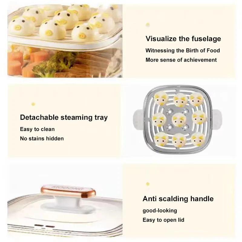 멀티 쿠커 스티머 전기 스팀 냄비 요리 찜기 가정용 2단 투명 가정용 스티머 110V 220V