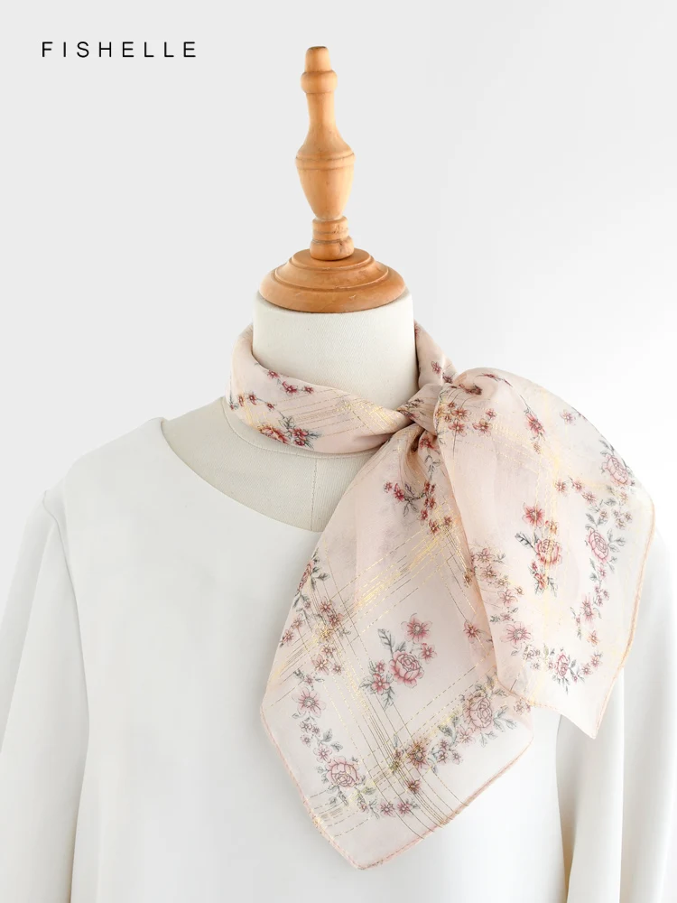 Foulard en mousseline de soie 100% soie pour femme, châle fin, bandeau hijab 600