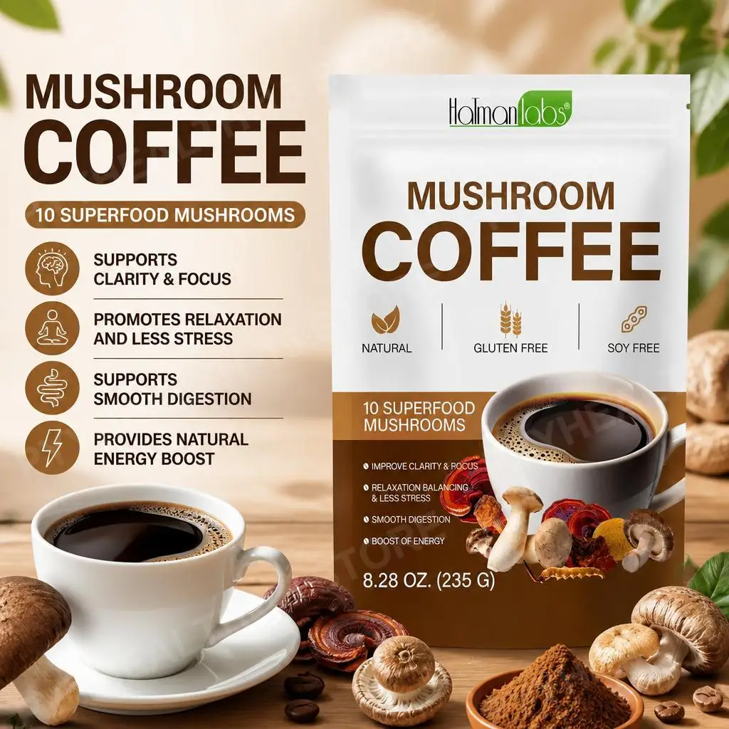 Mushroom Coffee Powder with 10 Superfood Mushrooms for Clarity & Focus, Smooth Digestion, Energy Boost - 235g 39 Servings
