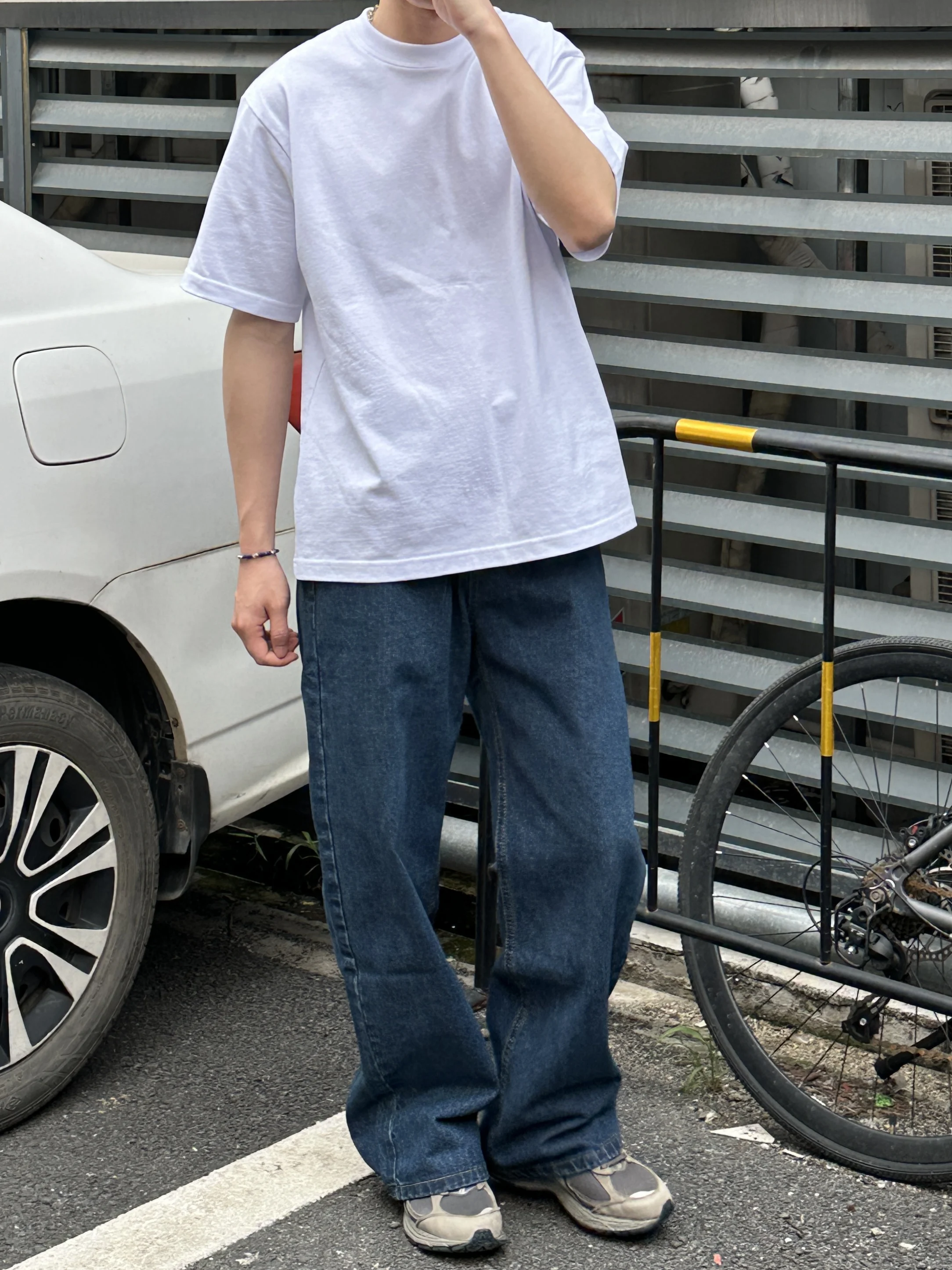 

Американские темно-синие джинсы в стиле ретро, свободные прямые широкие брюки с эластичной резинкой на талии, повседневные джинсы прямого кроя в стиле хип-хоп для подростков