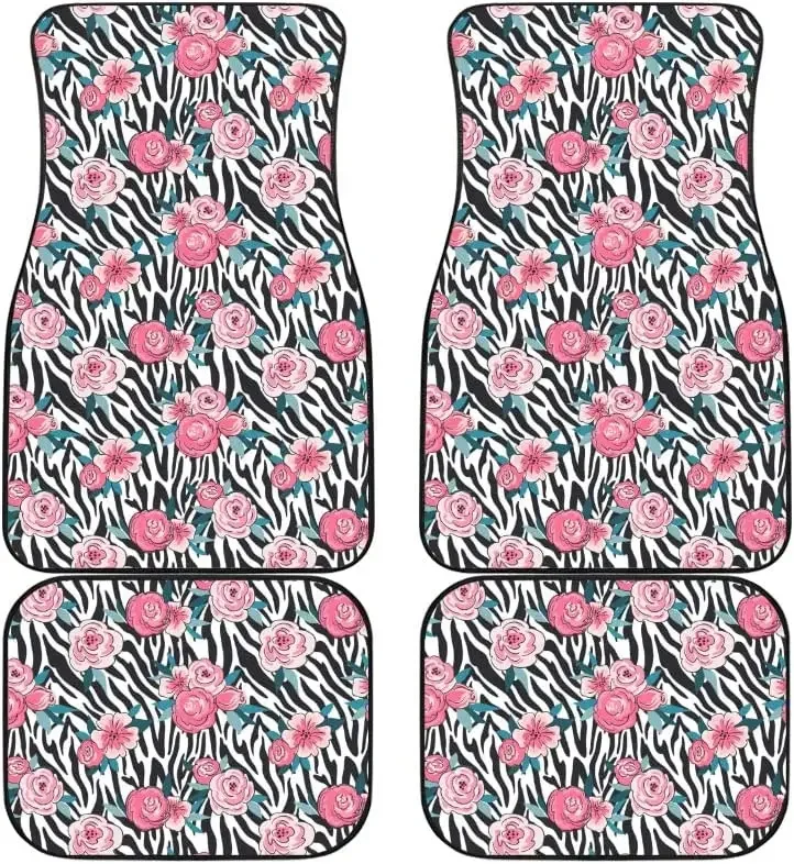 

Zebra Floor Mats For Cars Zebra Print With Flowers Customized Car Floor Mats, Universal Fit Auto Floor Mats Set Of 4