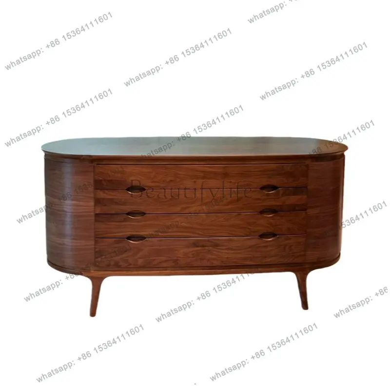 

8Modern simple black walnut solid wood dining side cabinet oval drawer locker living room furniture old money style