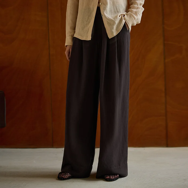 Jesienne lniane spodnie damskie Proste Spodnie z wysokim stanem i szerokimi nogawkami Moda vintage Streetwear Casual Luźne spodnie biurowe dla kobiet Chic Bottoms
