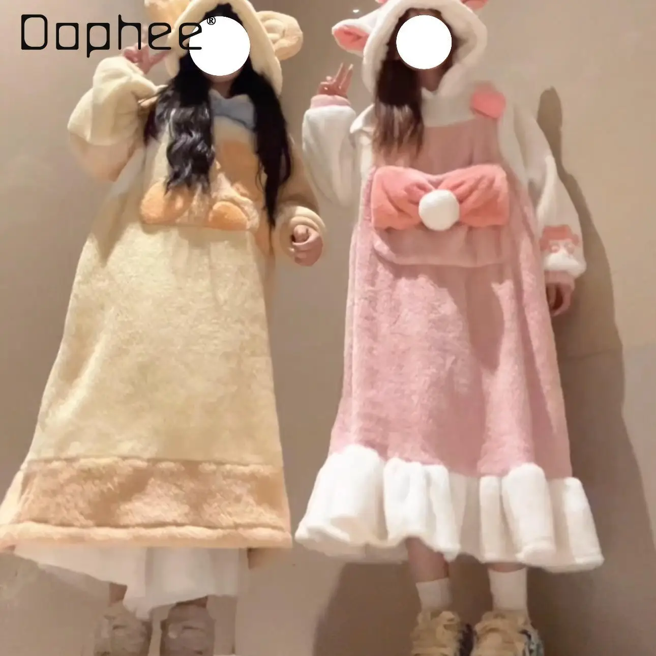 

Cat and Mouse Robes Cute Coral Fleece Thickened Hooded Girls Pajamas Soft Warm Mid Length Nightdress 2024 Winter Bathrobe