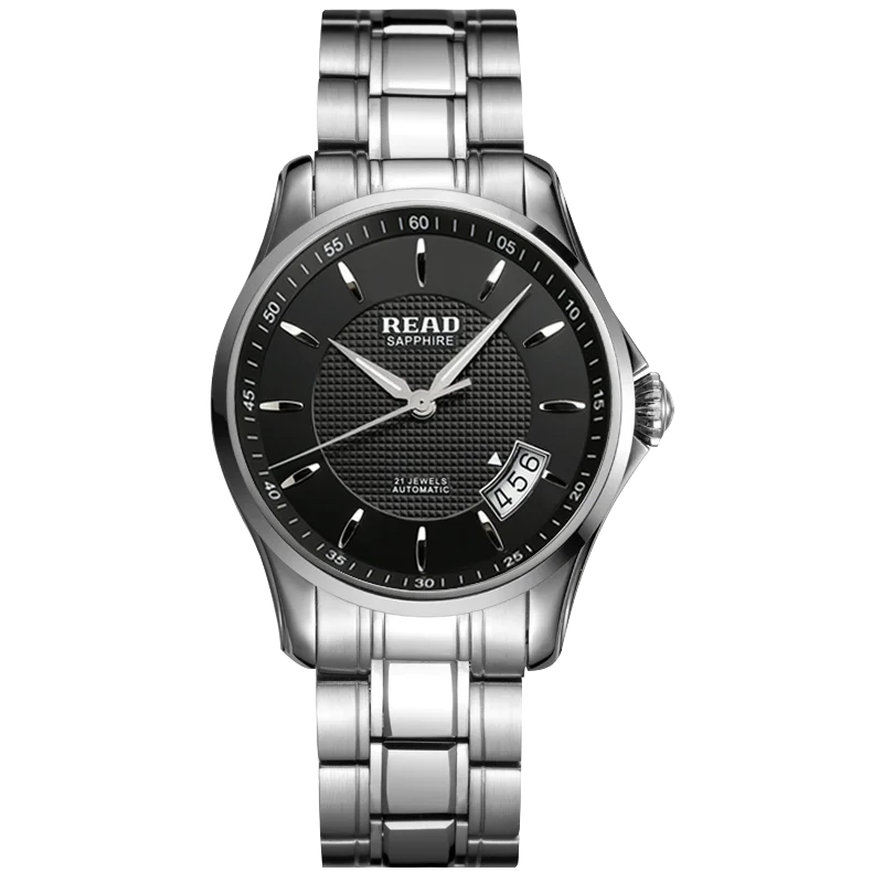 READ Men Automatic Watch | Solid Steel Band | Black Textured Dial | Sapphire Glass | 50M Water Resistant