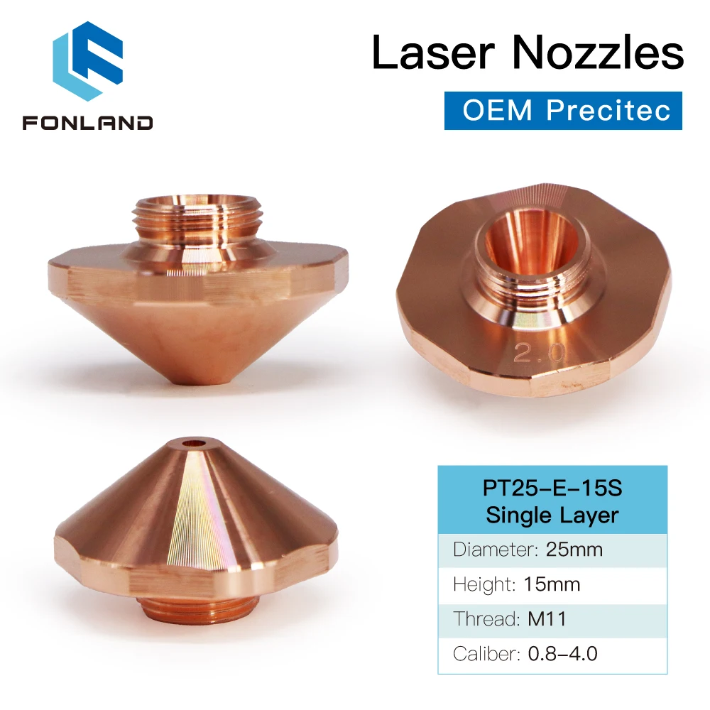 FONLAND Laser Nozzles Single & Double Layers Dia.25mm H15 Caliber 0.8 - 4.0mm For Empower OEM Precitec Fiber Cutting Head