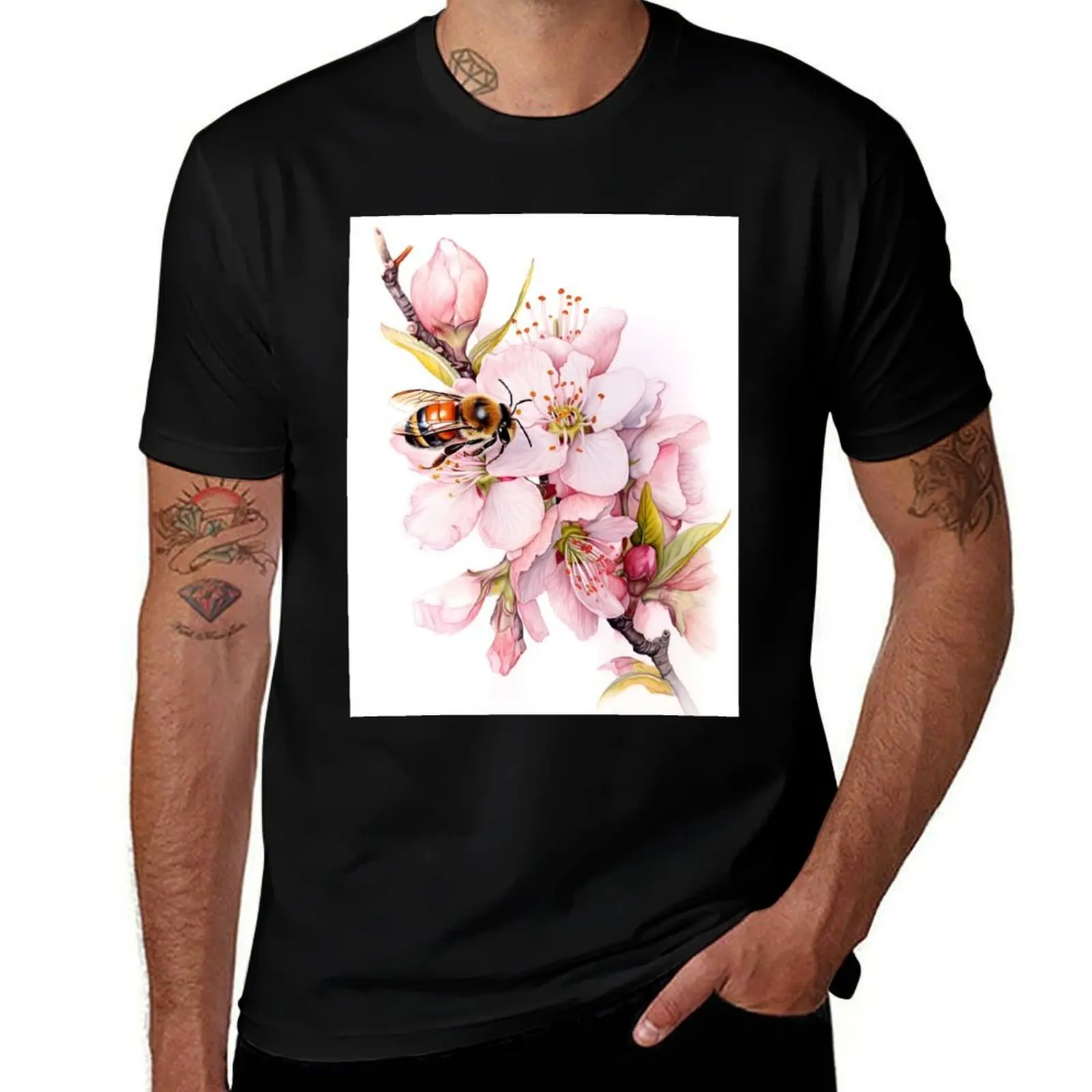 

Spring watercolour of bee pollinating - the abundance of new flowers draws the honey bees to collect T-Shirt