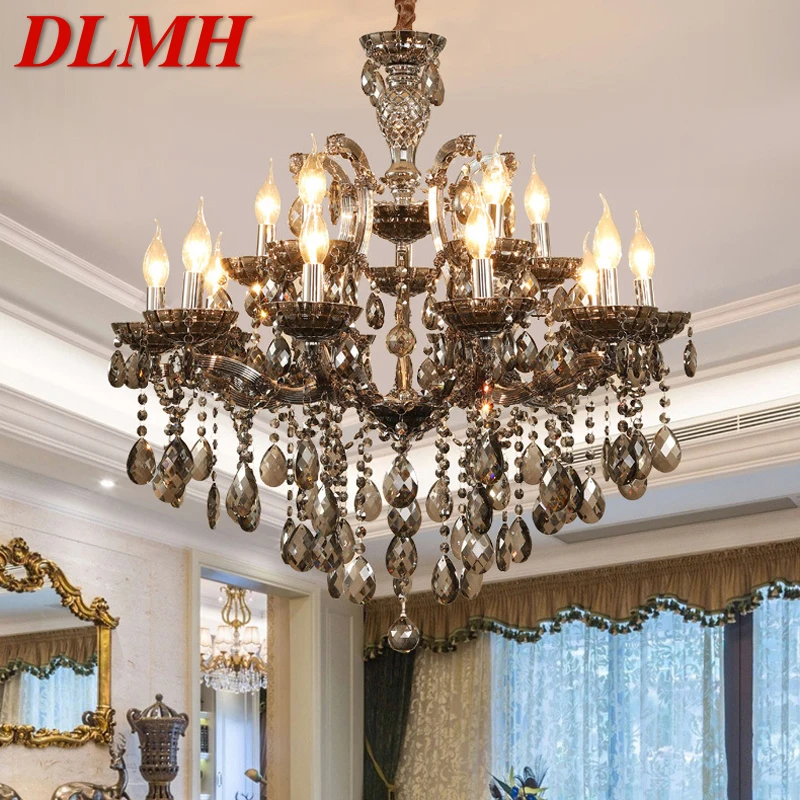 

DLMH LuxuriousCandle Pendent Lamp European Style Crystal Lamp Art Living Room Restaurant Villa Staircase Duplex Building