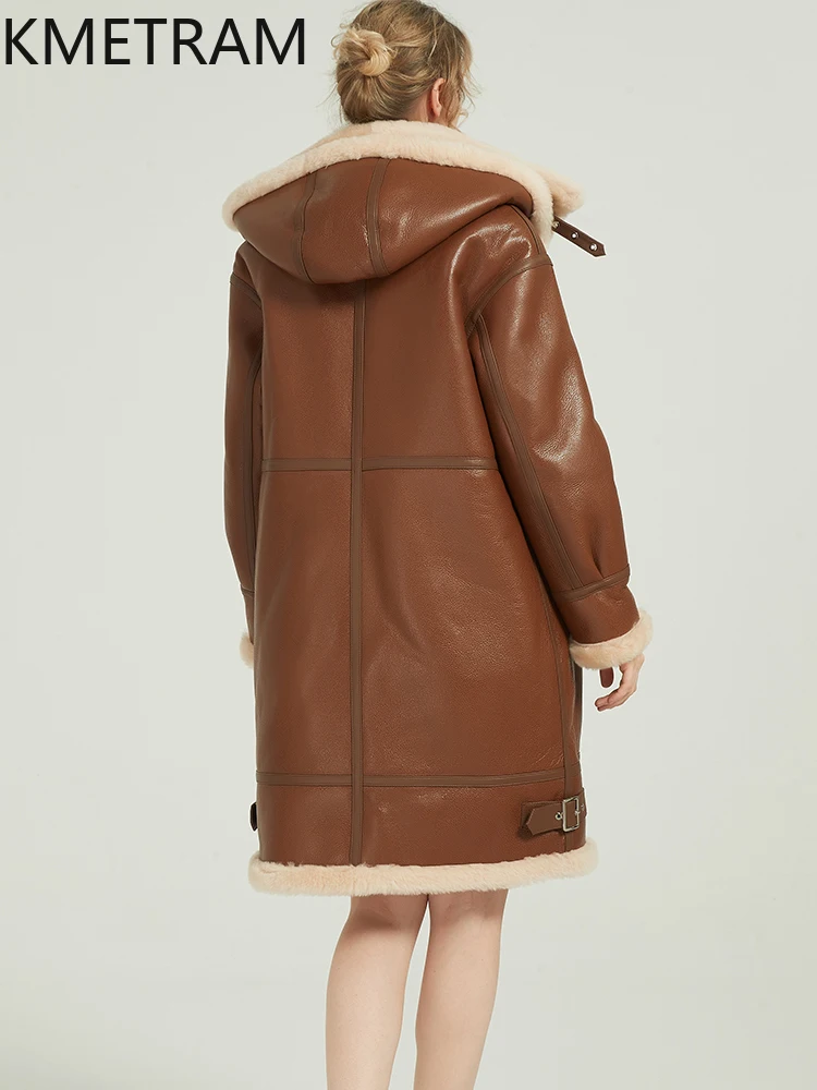 KMETRAM 천연 메리노 통합 양가죽 코트 여성용 럭셔리 롱 리얼 퍼 재킷 여성 의류 2025 겨울 외투
