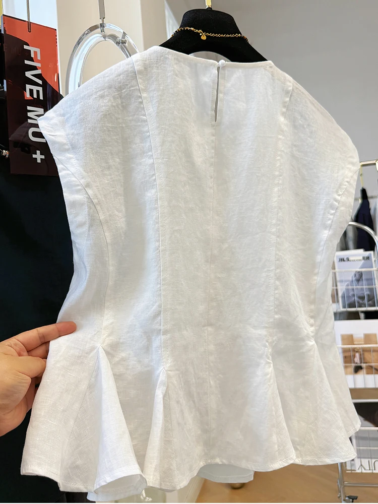 Colete anti-envelhecimento de algodão puro para mulheres em cor azul real verão high-end luxo algodão topo senhoras irt