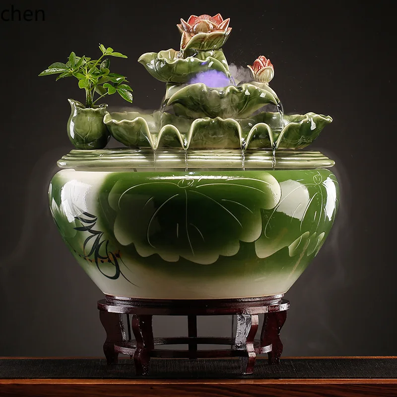 HXL Circulating Water Lotus Ornament Ceramic Fountain Humidifier Fish Tank Fish Raising