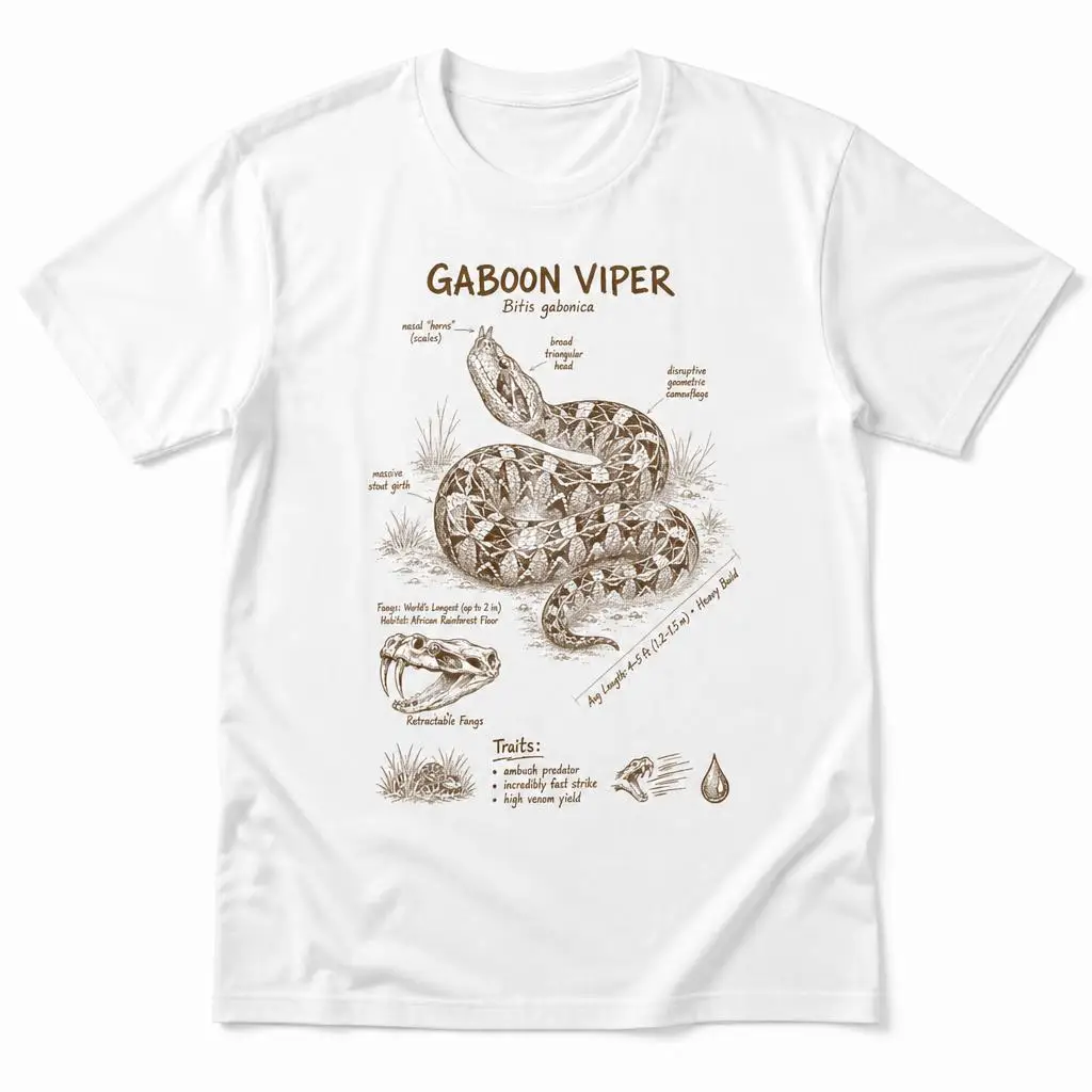 Gaboon Viper Lover Reptile Anatomy Wildlife Wild Animal Men T Shirt 100% Cotton Clothing Fun Short Sleeve Tee Gift T-Shirts