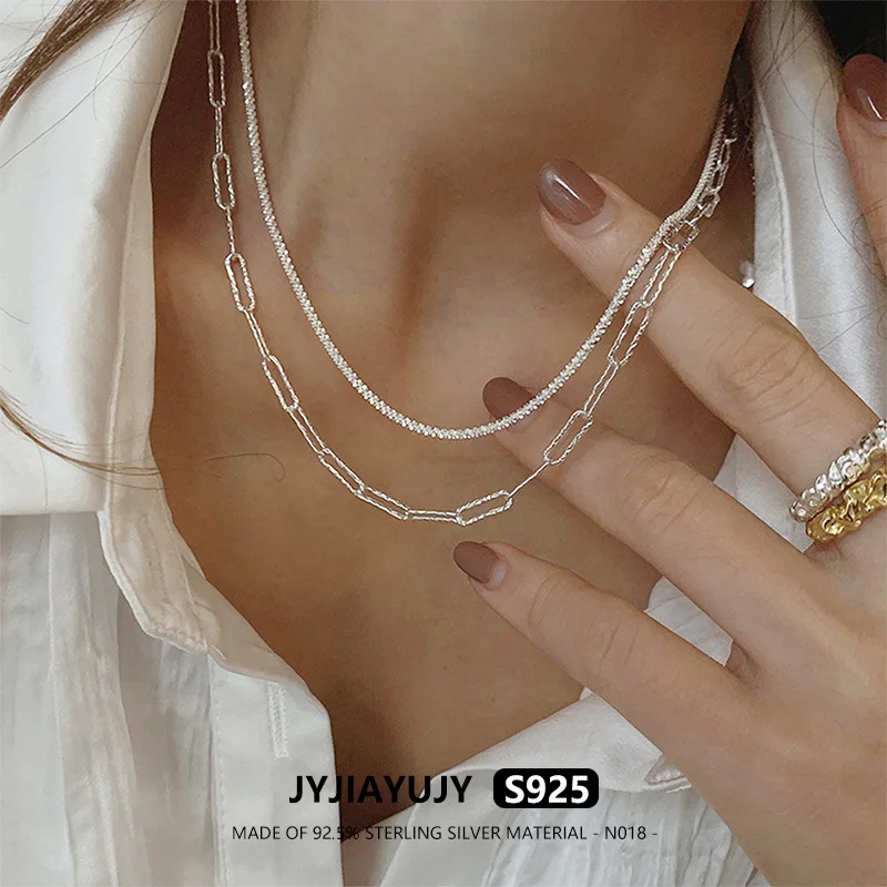 

JYJIAYUJY 100% Sterling Silver S925 Chains Necklace Simple Quadrangle Shape Casual Elegant Daily Trendy Women Jewelry Gift N018