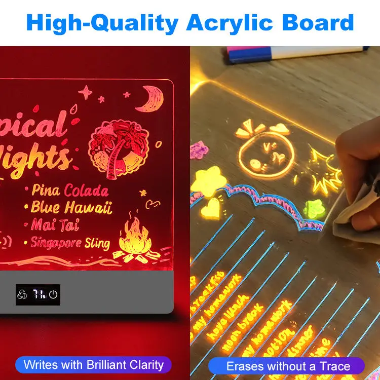 LED Note Board for Kids with Night Light 7 Colorful Pens DIY Acrylic Message Magic Board Children's Drawing Board Birthday Gift view 2