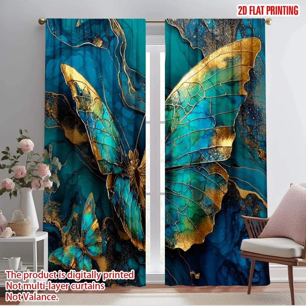 

2pcs 2D flat printing Scene Curtains Gilded Wings 100% Polyester Without Electricity Birthday Party for Bedroom Office Living
