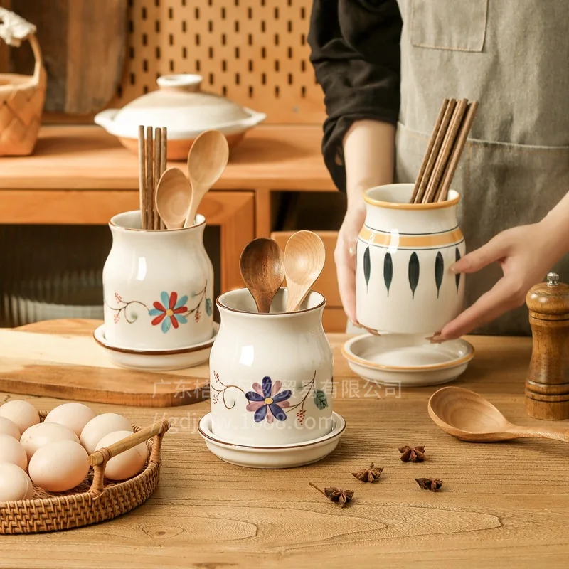 Yjq Chinese ceramic drain chopstick cartridge household storage box kitchen chopsticks kitchen utensils ornament rack