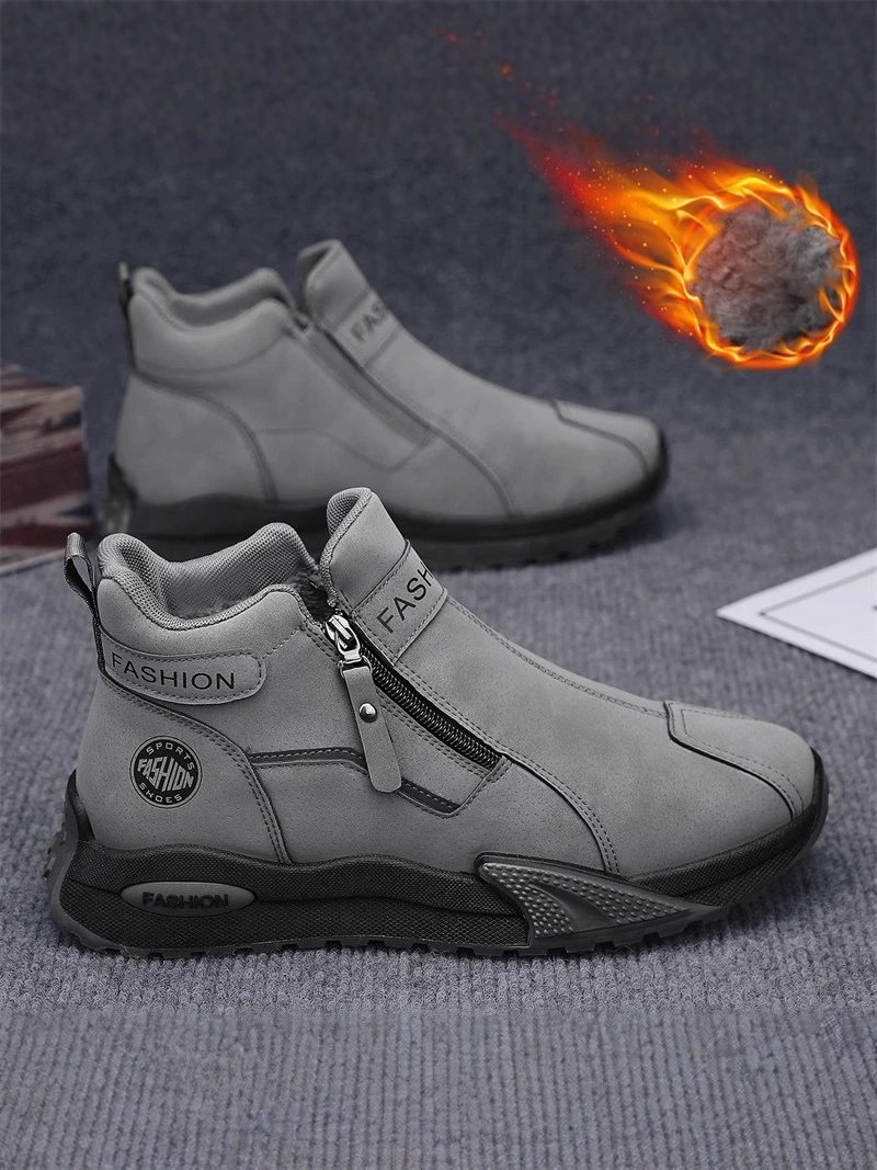Men's Winter Snow Boots Thickened Fleece Lined High Top Zipper Side Closure Warm Waterproof Anti-slip Casual Fashion Boots