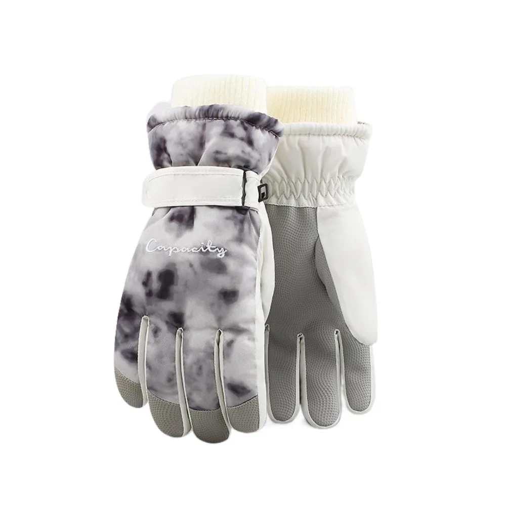 

Зимние лыжные перчатки Tie Dye на флисовой подкладке, противоскользящие плюшевые теплые перчатки для верховой езды, термоветрозащитные велосипедные варежки для женщин и взрослых