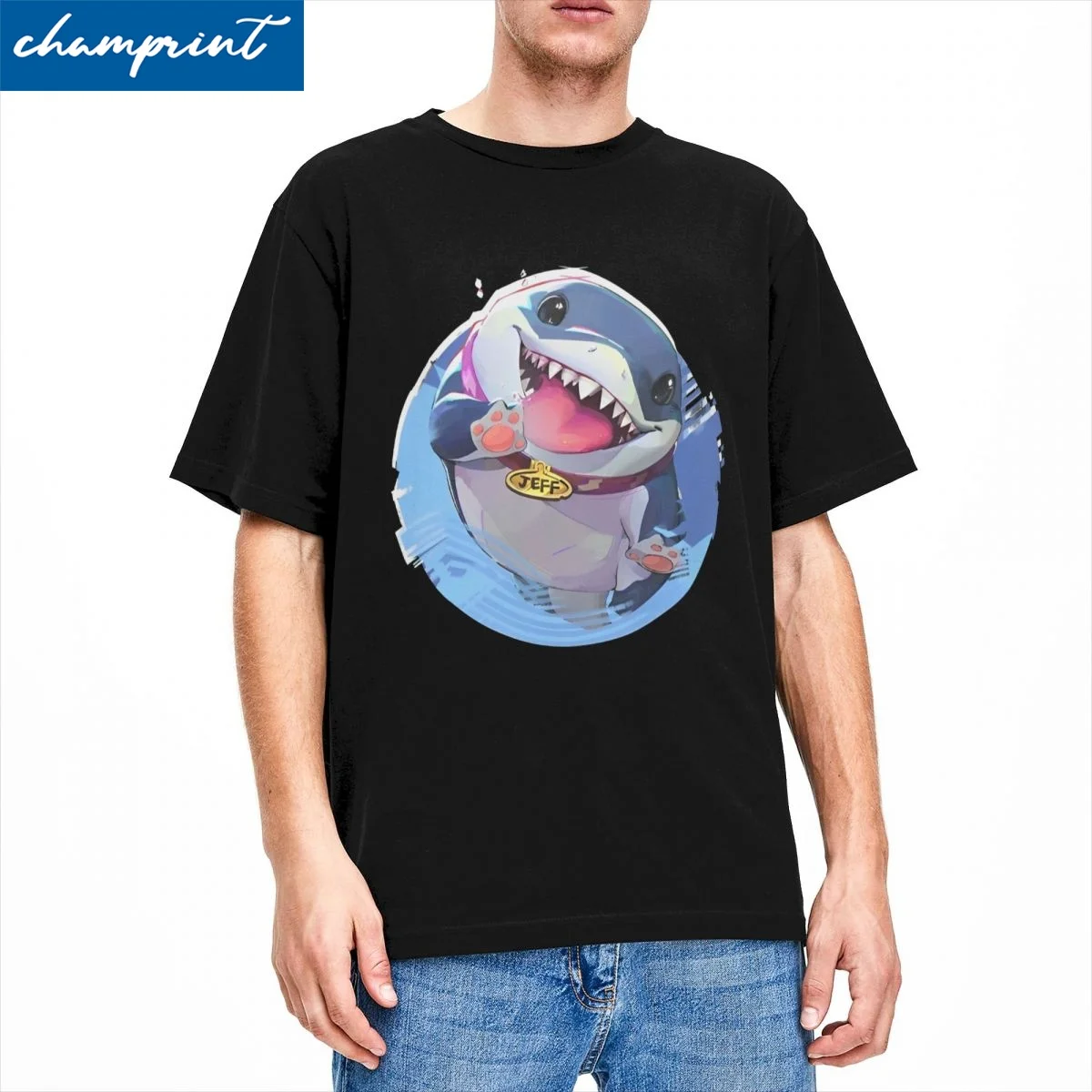 Fun Jeff Shark T-Shirt for Men Women Round Neck Pure Cotton T Shirts Short Sleeve Tees 6XL Clothing