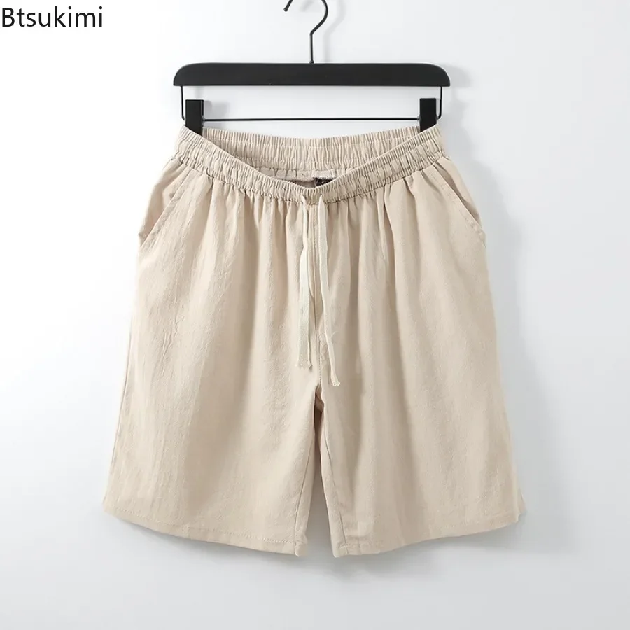 

Винтажные хлопковые льняные шорты для мужчин, лето 2024, свободные повседневные короткие брюки на шнурке, простые дышащие пляжные шорты большого размера 9XL