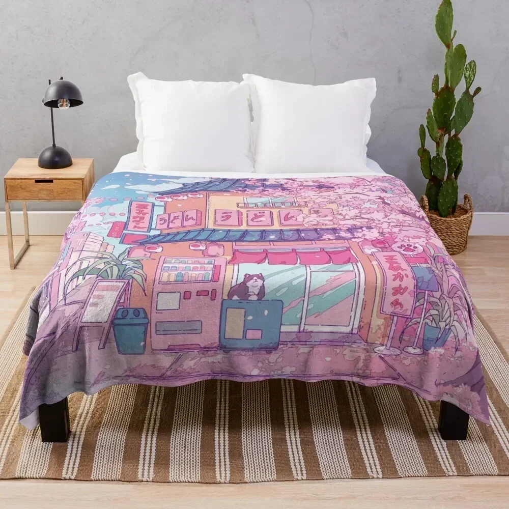 

Cute cats' cafe and the pink cherry trees blossom Throw Blanket Fashion Sofas Soft Plush Plaid Blankets