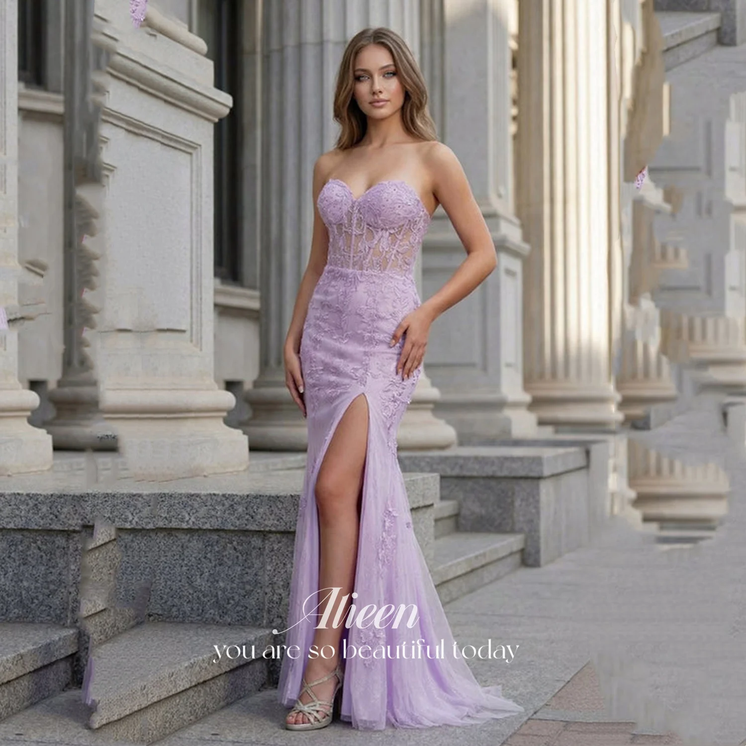 

Aileen Customized Luxurious Women's Evening Dresses for Special Occasions Side Slit Elegant Party Dresses Purple Mermaid Lace