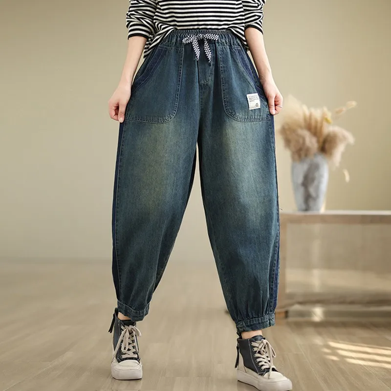 

High Waist Boyfriend Jeans Women New Arrival 2024 Autumn Vintage Style Solid Color Loose Female Casual Denim Harem Pants B3962