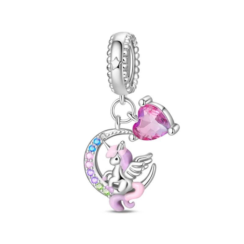 

Charm Plata 925 Unicorn Moon Dangle Charms, Compatible With Original 3mm Bracelets ,DIY Jewelry Dreamy Exquisite Gifts For Women