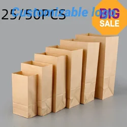 25/50pcs kraft paper bags brown exquisite gift bag recyclable takeout bags food baking packaging bag candy storage wholesale
