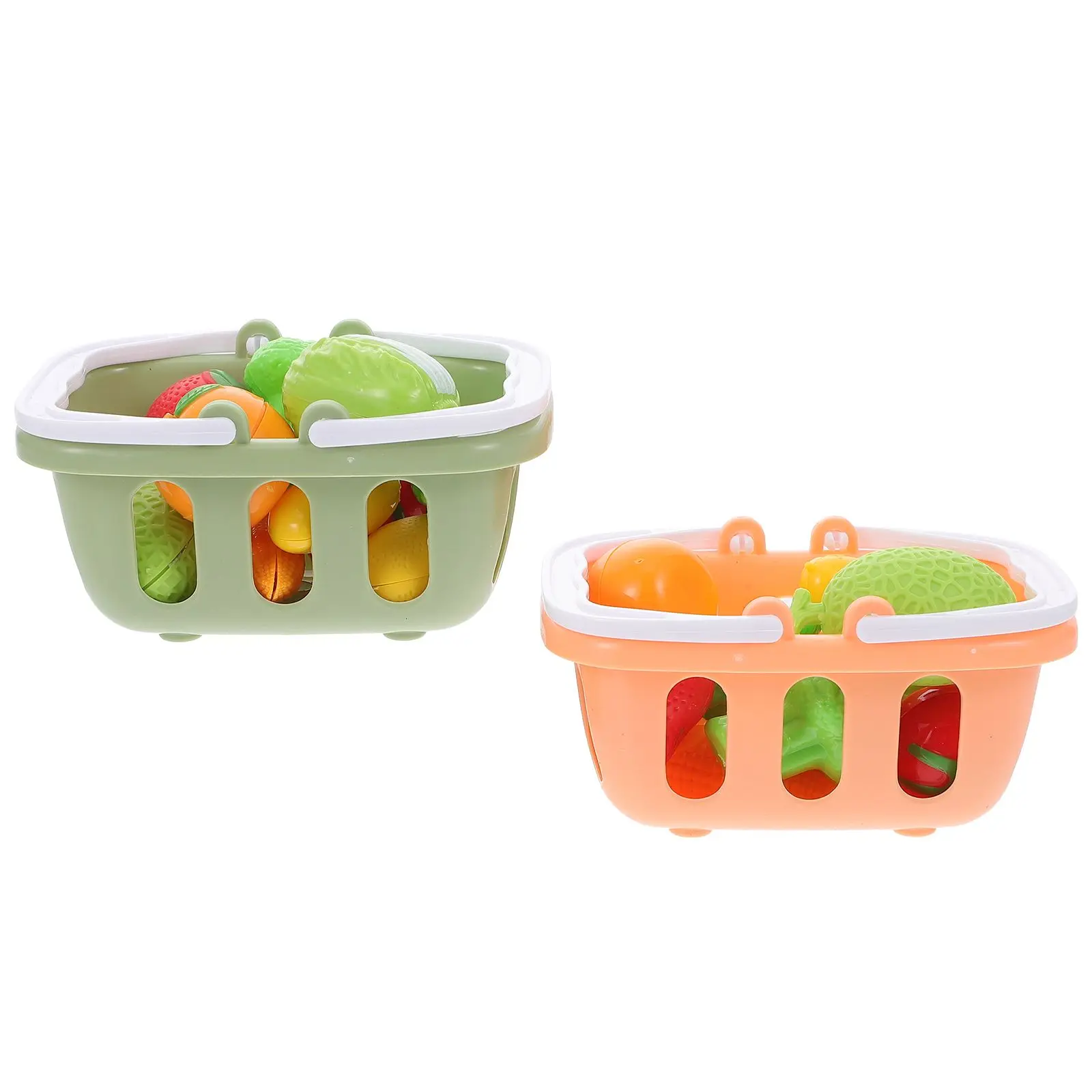 2 Sets 22 Pcs Mini Shopping Baskets Artificial Vegetable Fruit Kids Toys Plastic Montessori Educational
