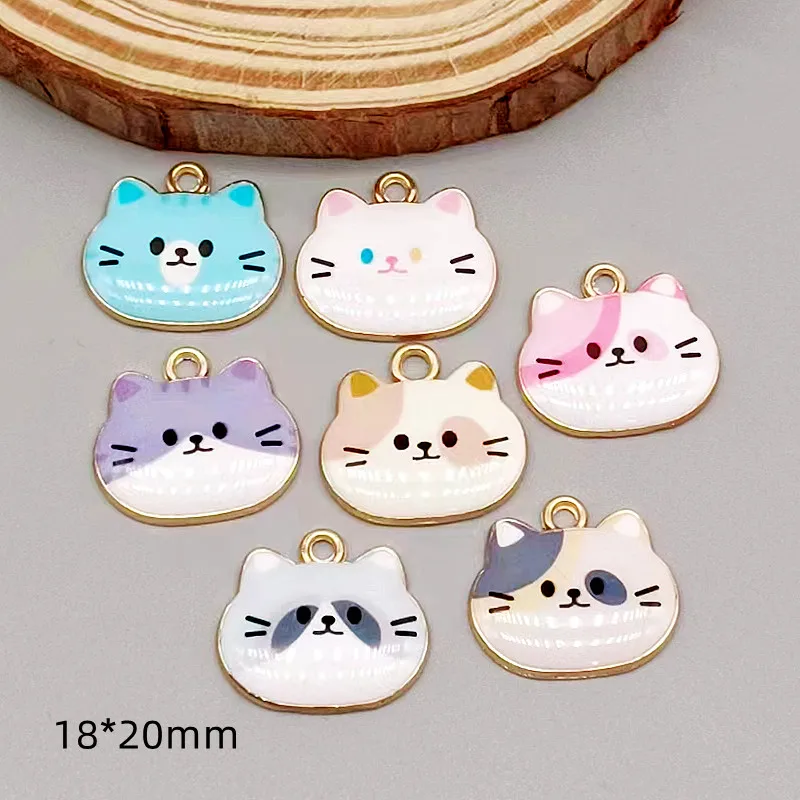 10 pieces/batch mix cute cat's head charm enamel alloy animal pendant DIY jewelry accessories earrings 18 x 20 mm