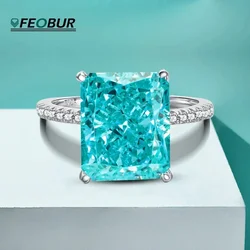 FEOBUR 1ct-5ct D Color Blue Green Moissanite Rings for Women S925 Silver Radiant Cut Diamond Ring with Certificates Jewelry
