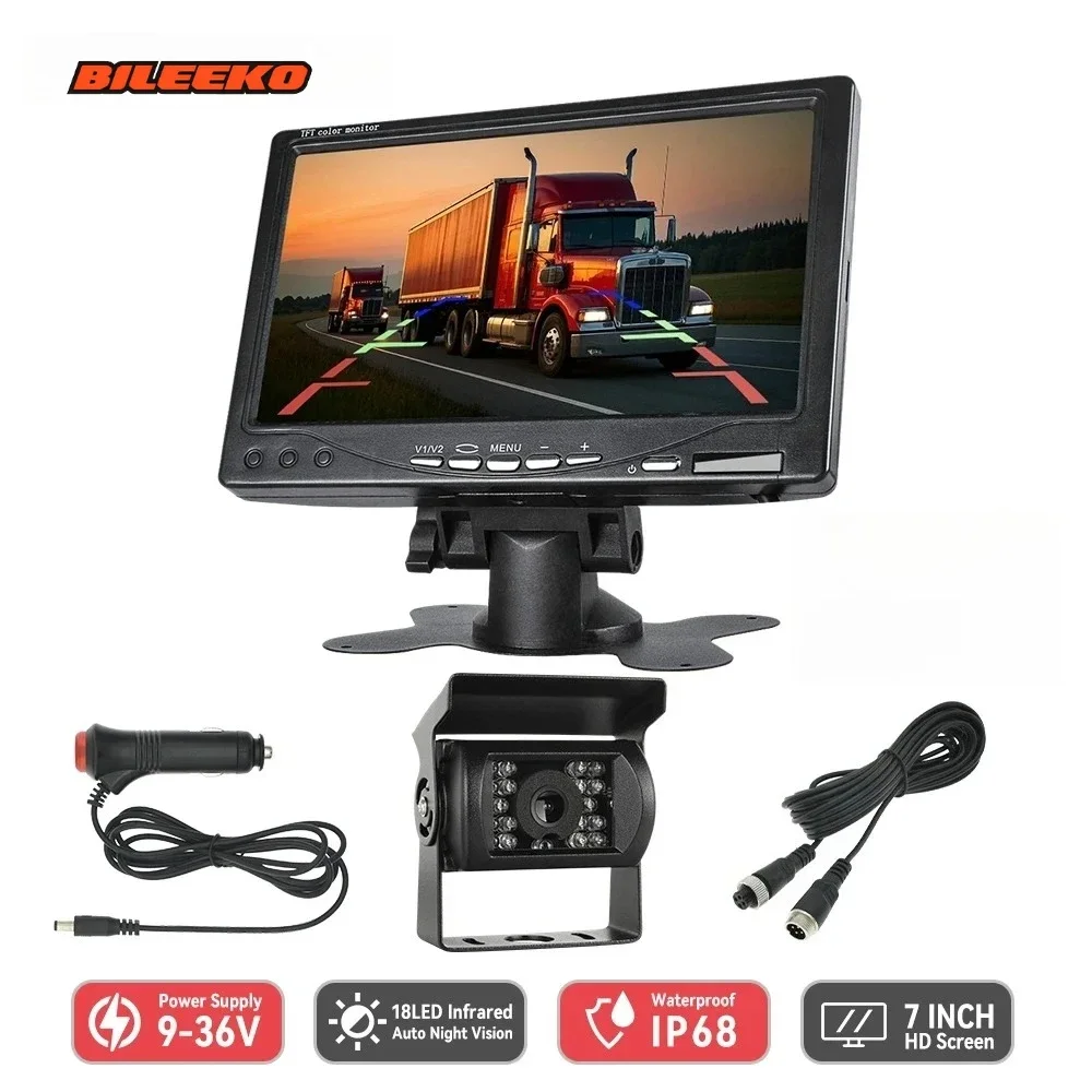 

Bileeko 7" 12-24V Truck Rear Camera Monitor Set - Car/Trailer Parking, IR Night Vision Waterproof Reversing Kit with Screen