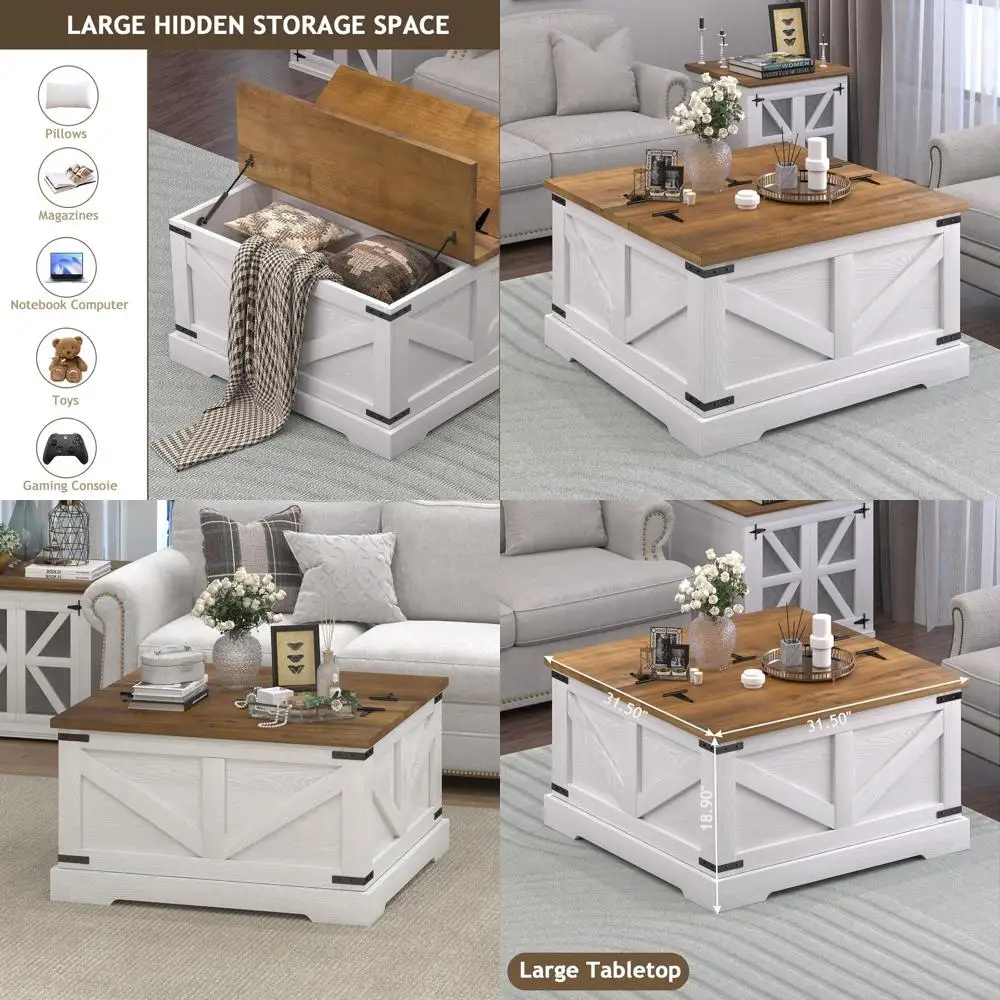 

Белый журнальный столик для гостиной с секретным хранилищем, квадратная деревянная центральная часть с подъемным верхом