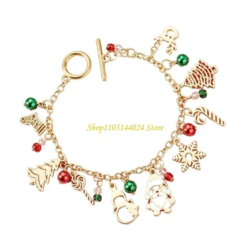 N5KE Christmas Beaded Bracelet with Festive Gold-Tone Holiday