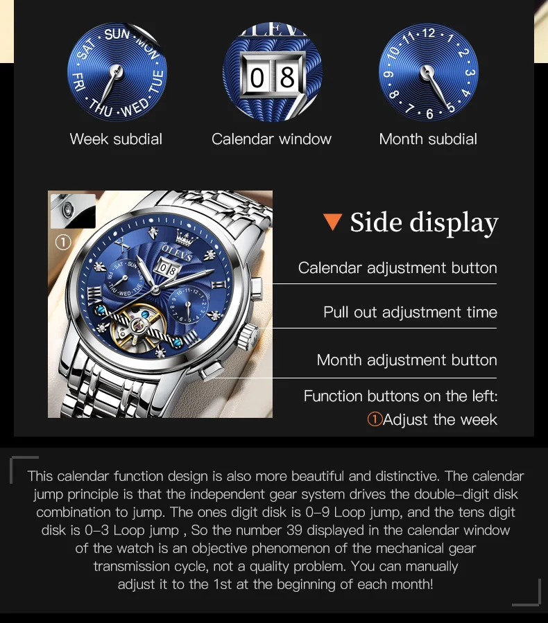 OLEVS 9910 Brand Original Authentic Watches for Man Luxury Gift Box Steel Belt Multifunctional Tourbillon Mechanical Men's Watch