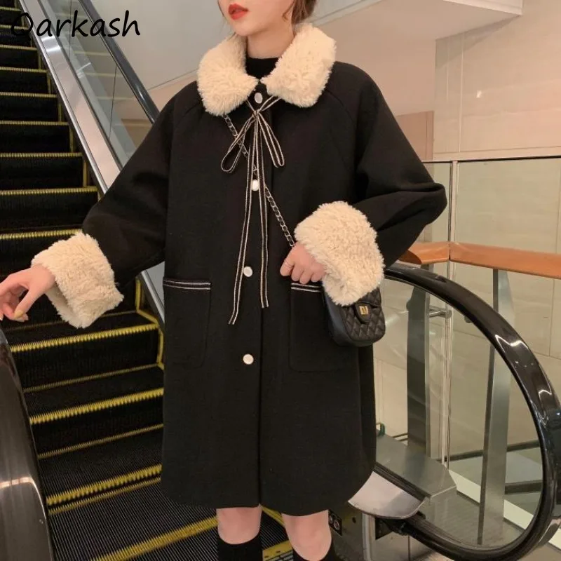 

Jackets Women Korean Style Clothing All-match Causal Simple Plus Velvet Thickening Patchwork Temperament Winter Female Popular