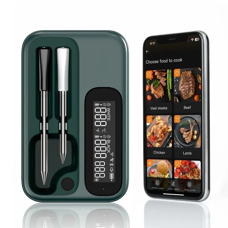 Wireless Meat Thermometer 2.4G WiFi and Bluetooth 5.4 Household BBQ Thermometer with Long and Short Probes for Cooking,Grilling