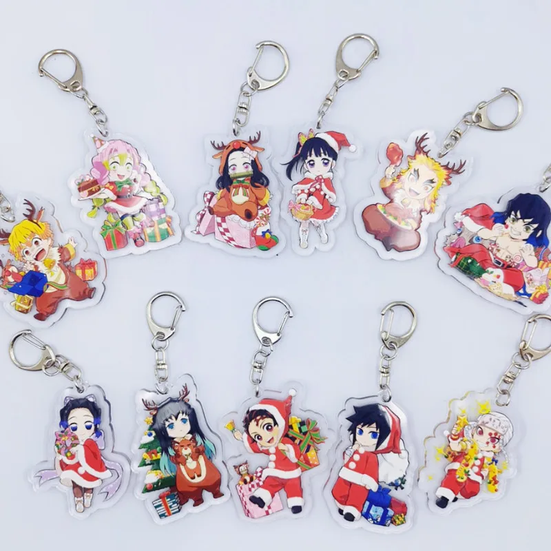 Demon Slayer Xmas Acrylic Pendants Anime Kimetsu no Yaiba Keychains Manga Key Ring Backpack Key Chain Keyring Christmas Gift Toy