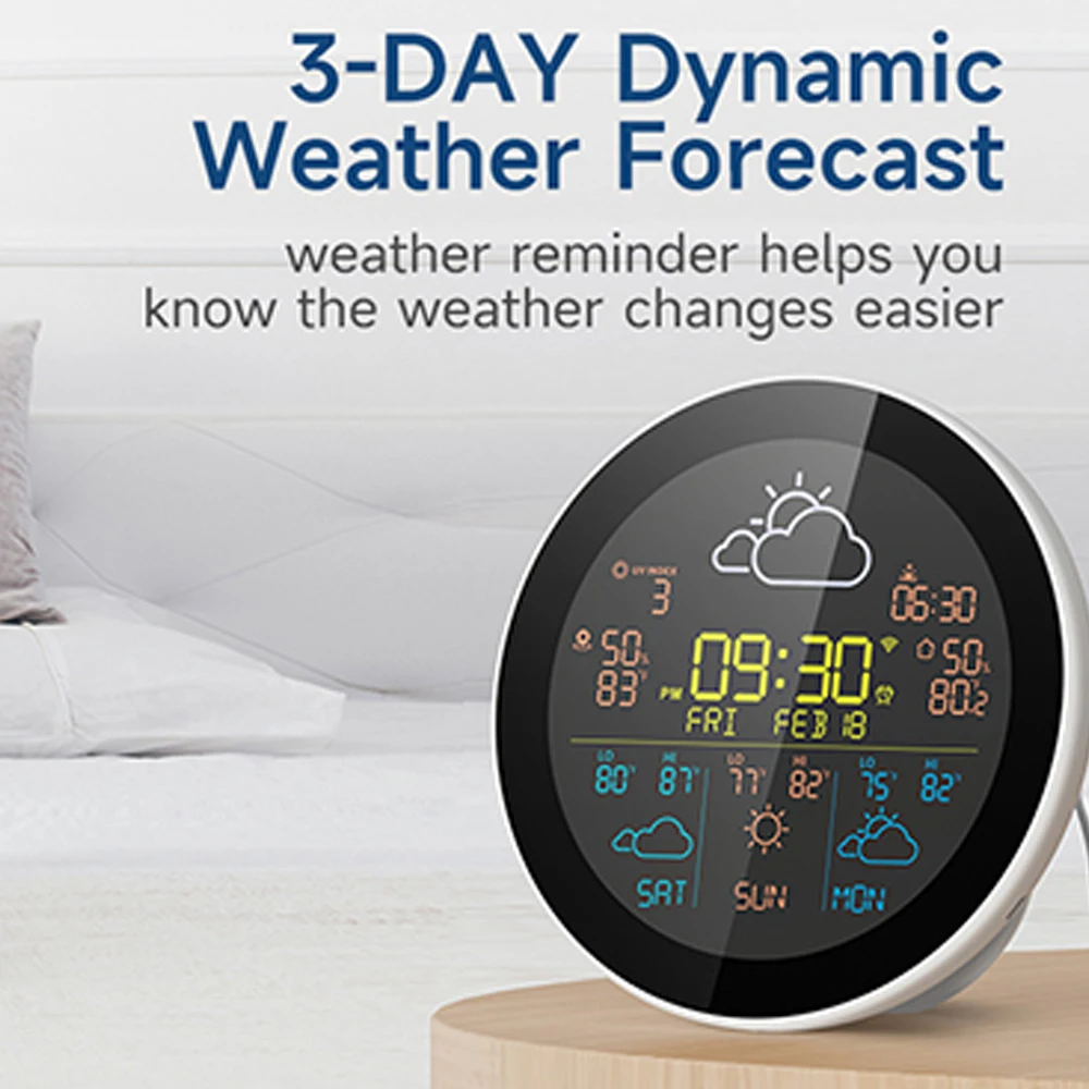 Tuya WiFi Intelligent Weather Clock  Thermometer Hygrometer LCD Display Mobilephone Tuya APP Control with Alarm Clock Function