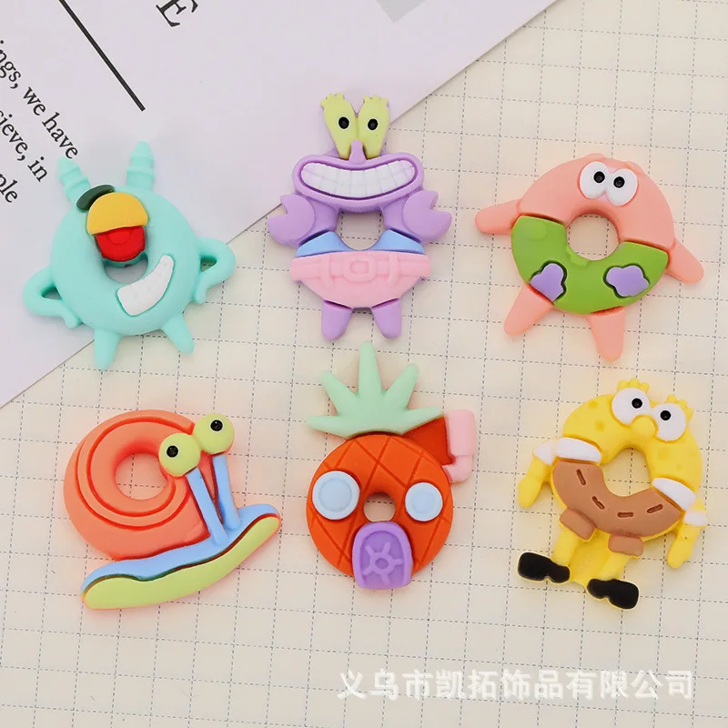 10pcs/set SpongeBob SquarePants Patrick Star Sweet Donut DIY Resin Accessories Phone Case Headwear Hair Clip Material