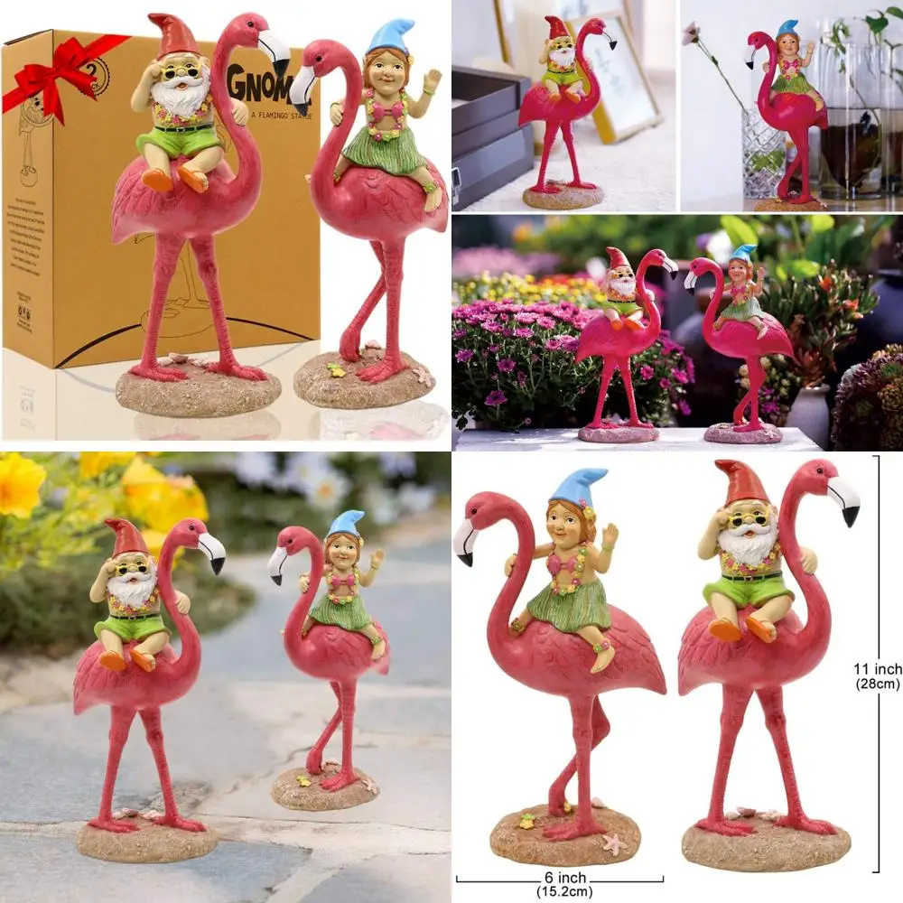 

2 упаковки статуй розового фламинго для верховой езды на гноме — милые подарки в гавайском стиле на день рождения и мам, идеально подходят для декора дома и сада