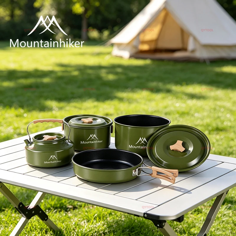 Mountainhiker Aluminium Alloy Camping Cookware Set Outdoor Portable Picnic Easy Storage BBQ Cooking Pots And Pans Set