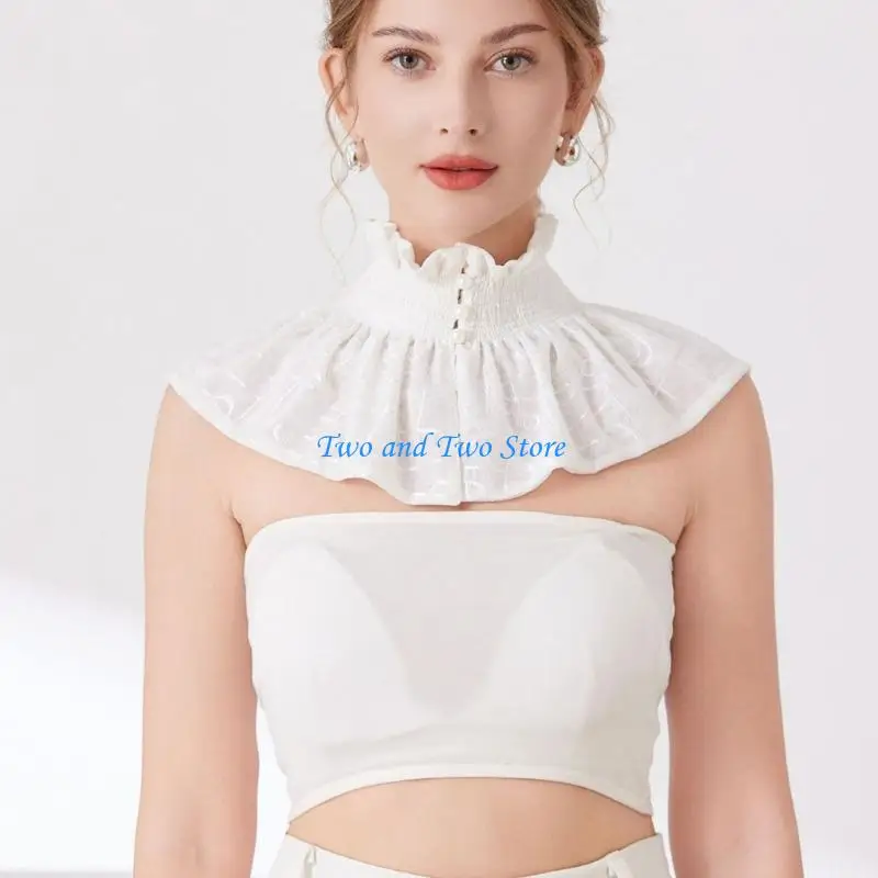 HX6F Ruffle Collar Detachable Lace High Neck Collar Neckpiece For Outfit Enhancer