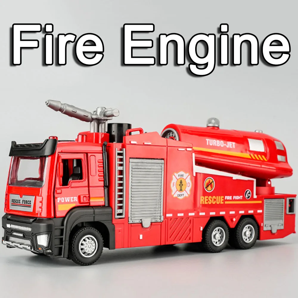 Modelo de motor de bomberos de agua pulverizada de juguete 1:32, coches de pulverización de Metal fundido a presión, saneamiento urbano, camión de barrido, sonido ligero, regalos para niños
