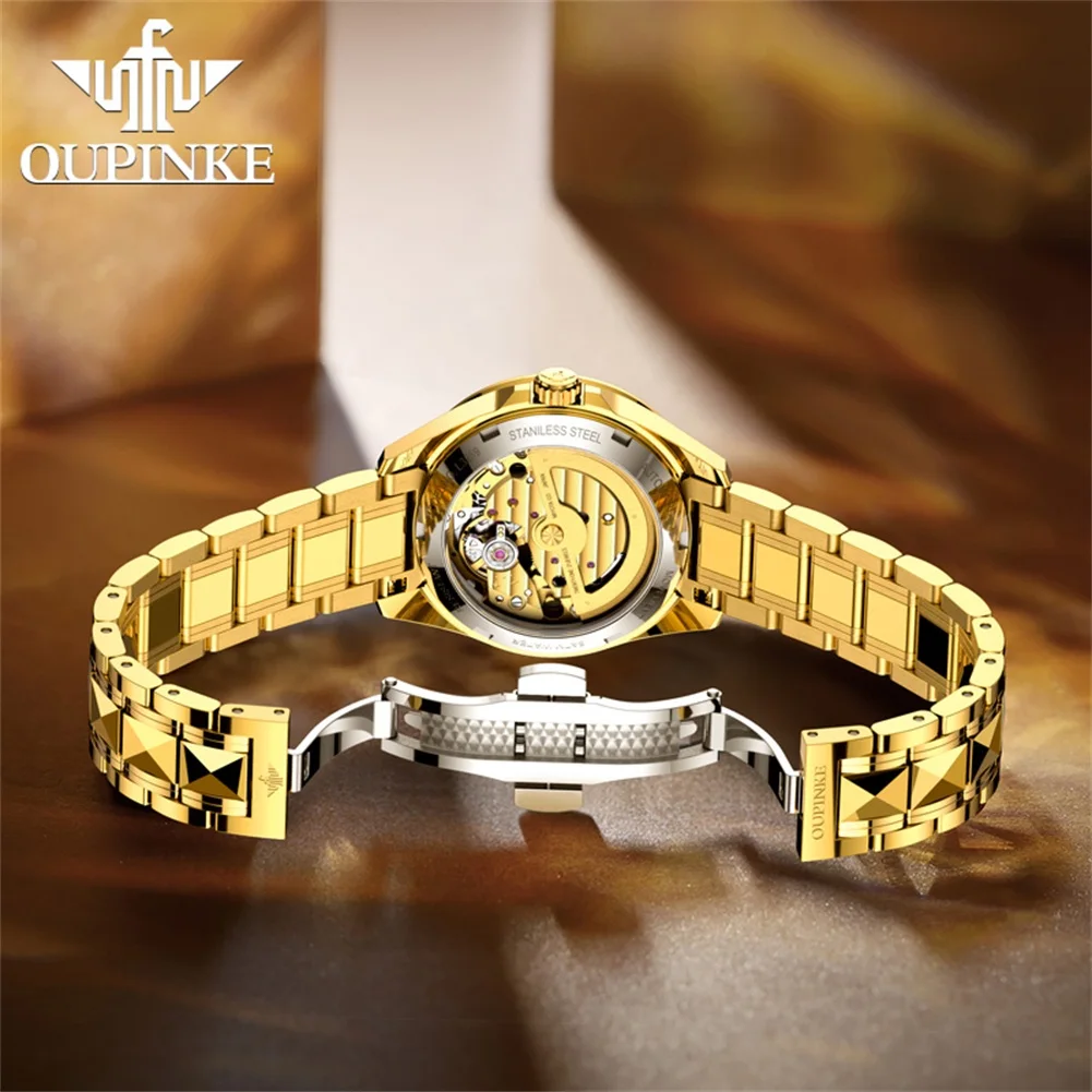 OUPINKE Top Luxury Brand Women\'s Watch Real Gold Real Diamond Automatic Mechanical Watch Sapphire Mirror Surface Lady Wristwatch