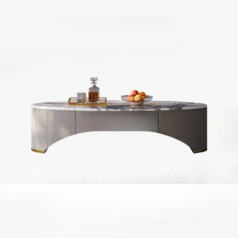 

Light luxury coffee table living room custom Italian high-end villa large flat floor fashionable marble oval tea table