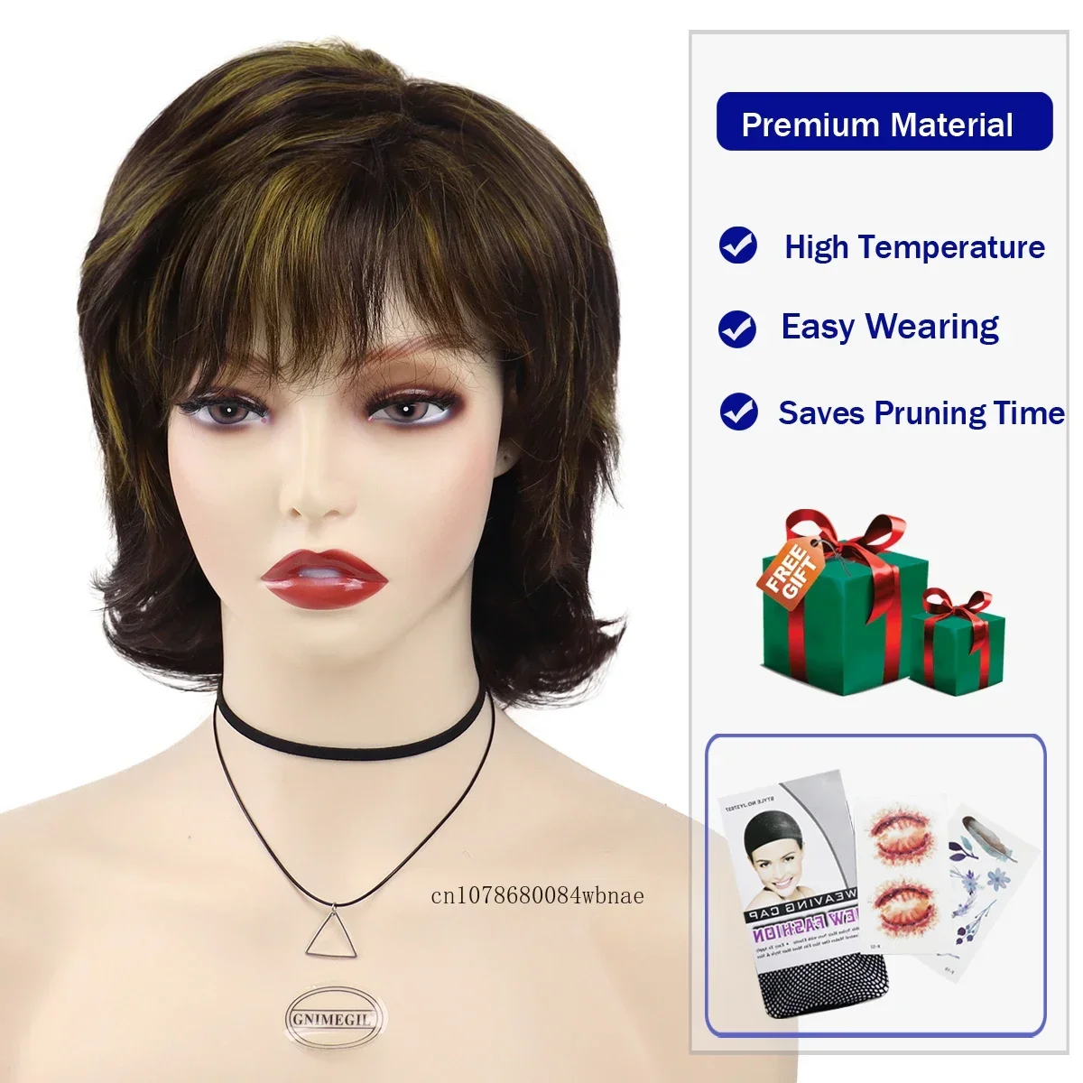 Synthetic Women's Fashion Short Brown Mix Blonde Wig for Women Natural Curly Wig Daily Costume High Temperature Fiber Mommy Wigs