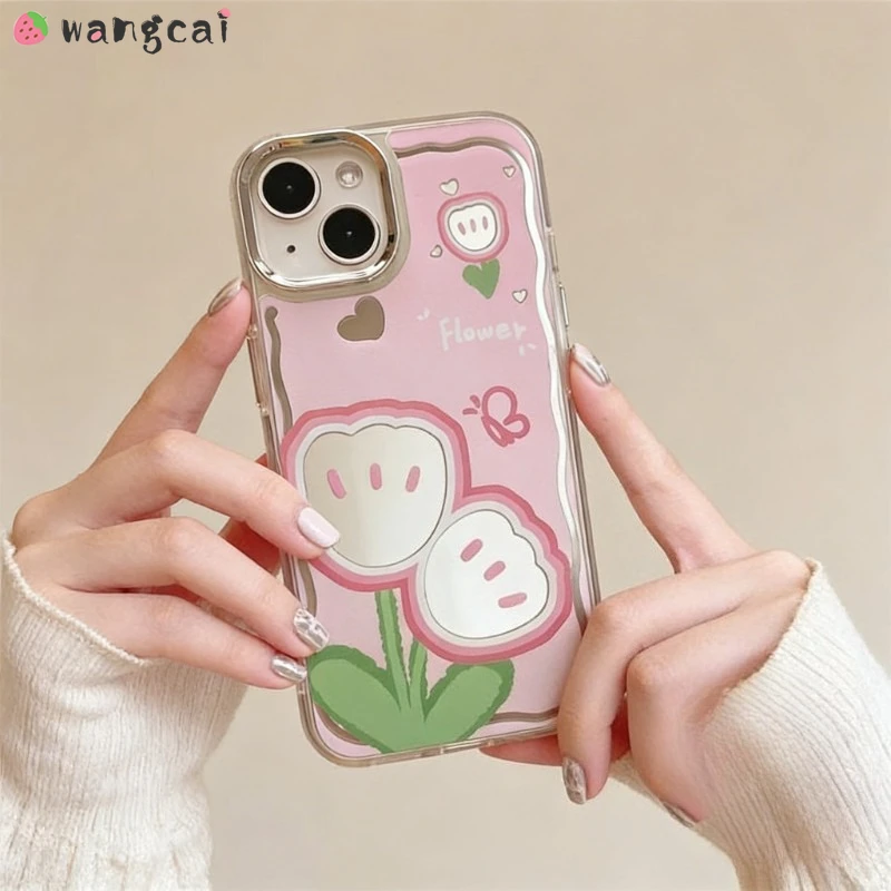 

Luxury Pink Tulip Phone Case For Vivo Y21G Y21S Y21D Y21 2021 X8 T4 T4X T3X T3 Lite Z7 Pro Y75 Y38 Mirror Flowers Cover
